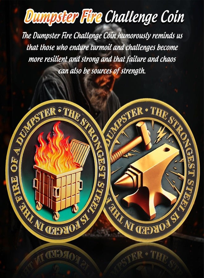 IELCJJ Original Dumpster Fire Challenge Coin - Strong Steel Mini Dumpster Fire Coin - Hilarious Funny Desk Accessories for Work - Coworker Go Away Token - Inspirational Gifts for Men Women Teacher - Image 2